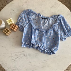 Zara - Blue Floral Crop Top